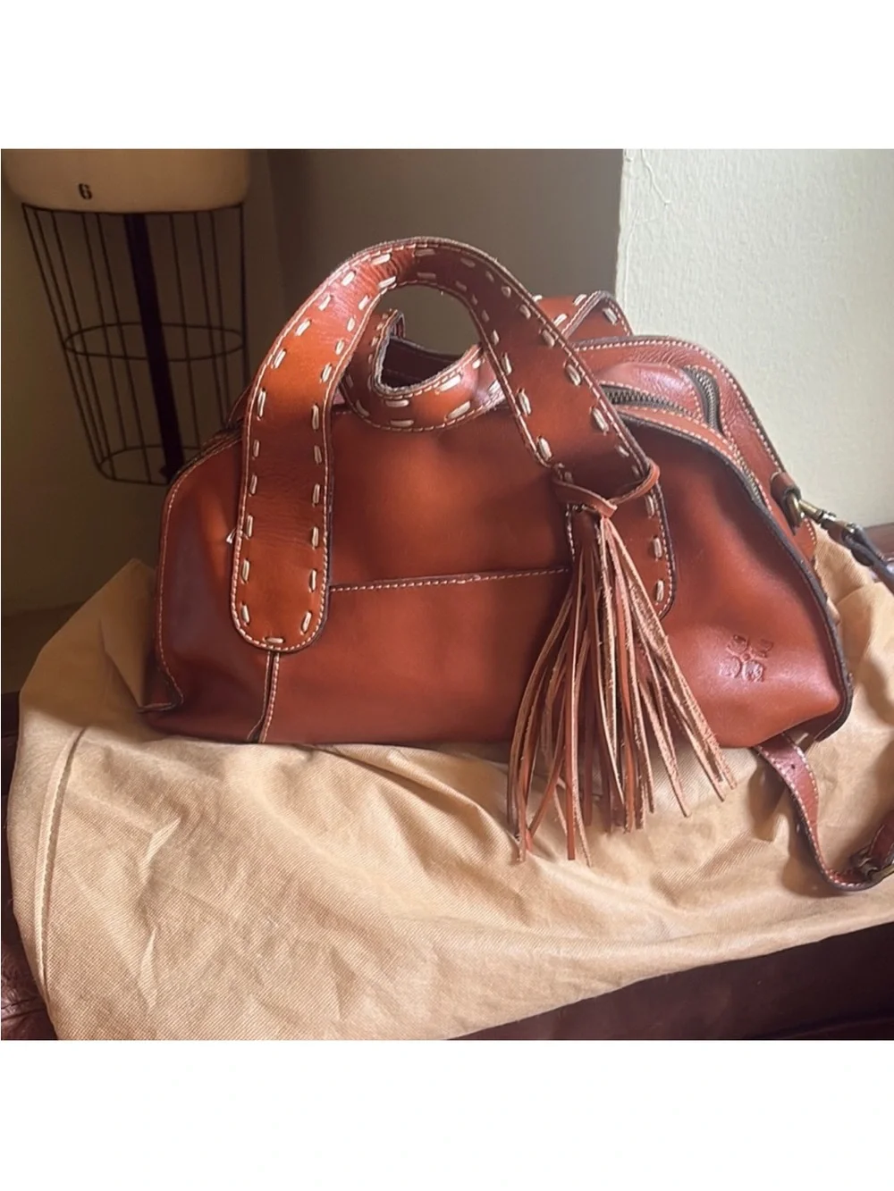 Patricia Nash rich brown Leather Tassel Satchel -